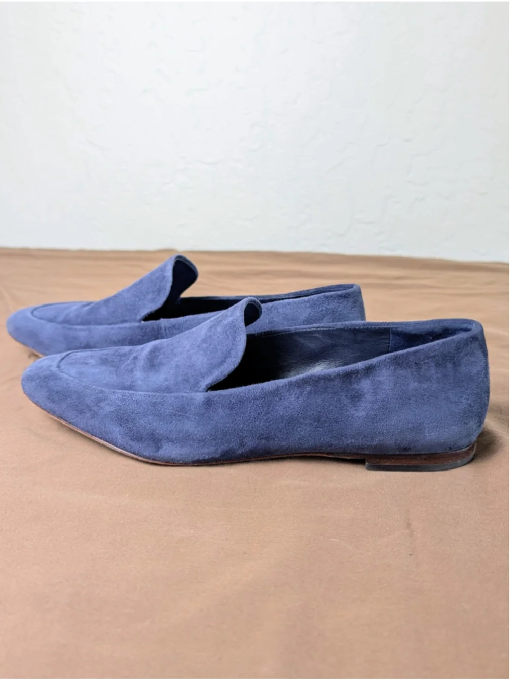 Vince Navy Blue Suede Smoking Loafers Womens 6.5 Minimalist Leather Sole Flats